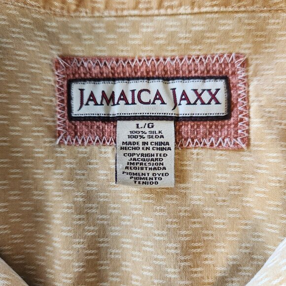 Jamaica Jaxx Shirt 100% Silk Button Up Yellow Embroidered Design Large EUC - Picture 6 of 11